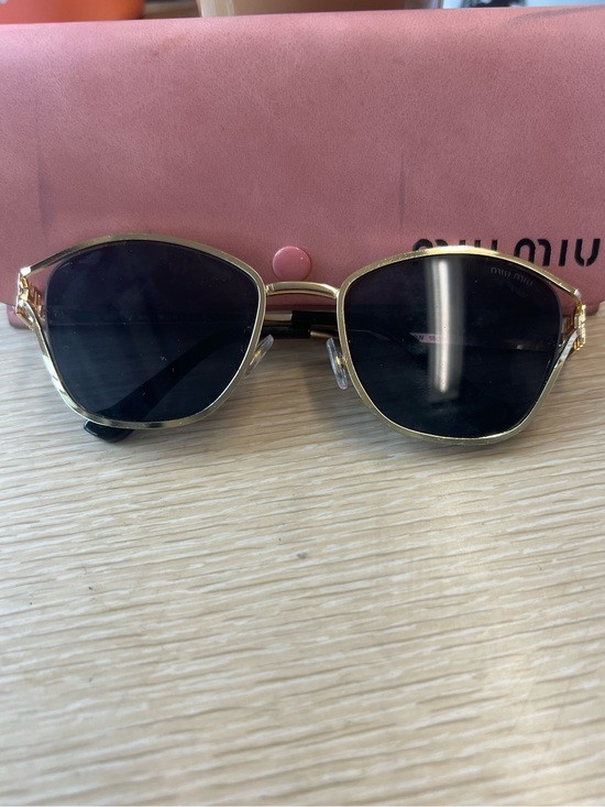 Miu Miu Gold Frame Black Lens Cat-Eye Sunglasses